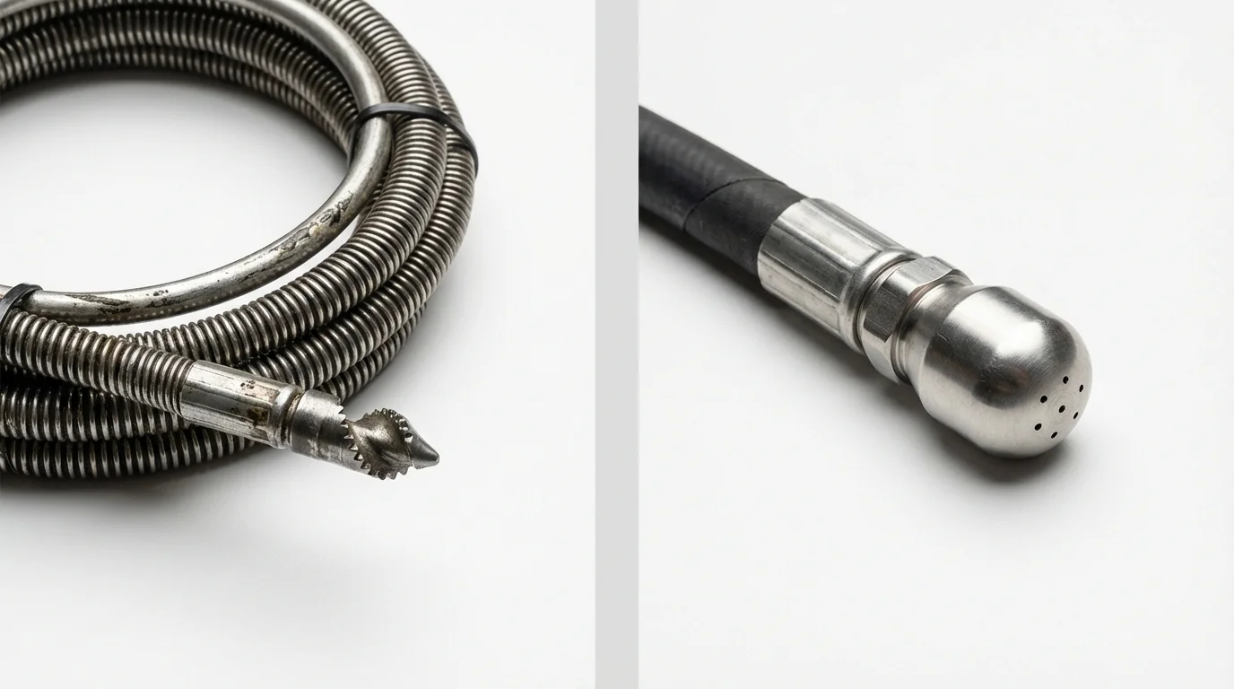 Drain snake cable and hydro jetting nozzle used for drain cleaning in Edgar, WI