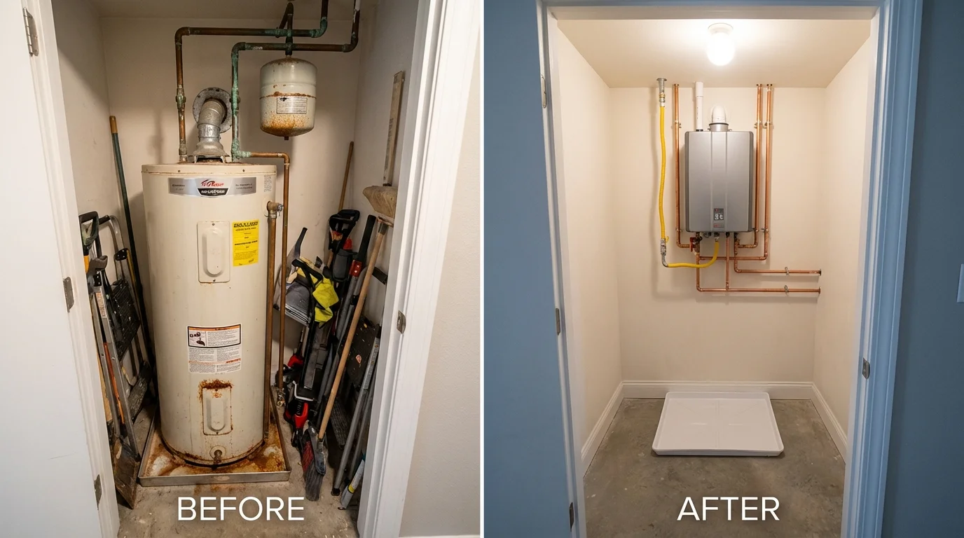 Tank water heater versus wall-mounted tankless unit comparison for Edgar, WI homeowners